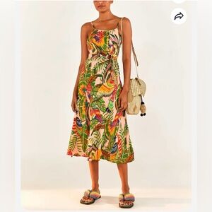 FARM Rio Bead-Embellished Cutout Printed Satin Midi, Size M